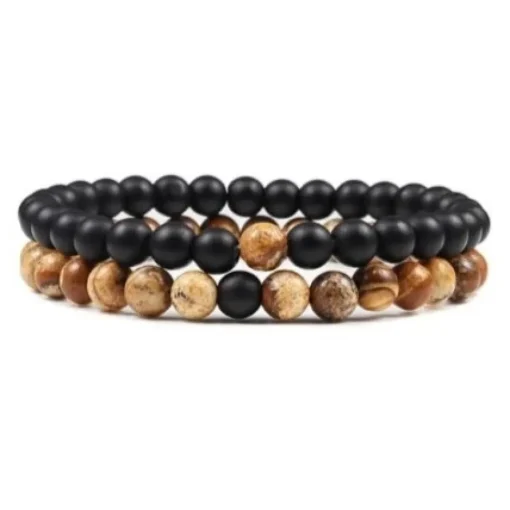 Eron - Armband 2-pack Ljusbrun Svart