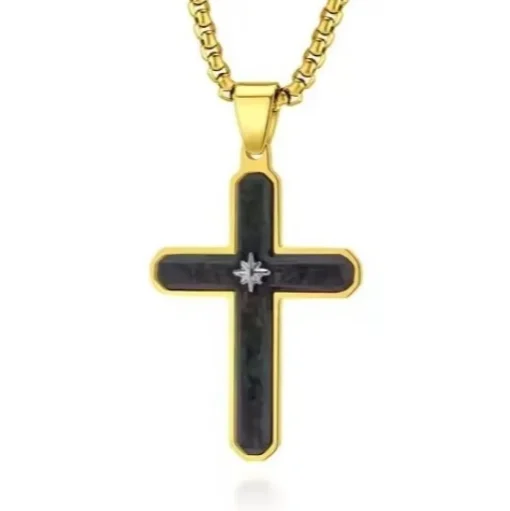 Eron - Halsband Kors Kolfiber Guld