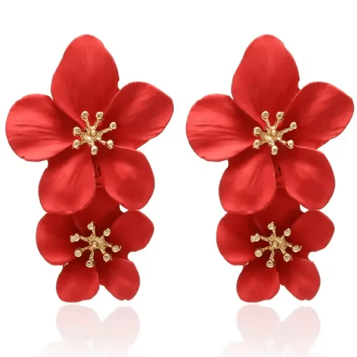 Fashion - Örhängen Dubbla Blommor Röd