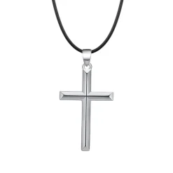 Highnose 925 - Halsband Läder Kors Plain Silver