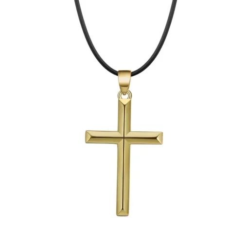Highnose 925 - Halsband Läder Kors Plain Guld