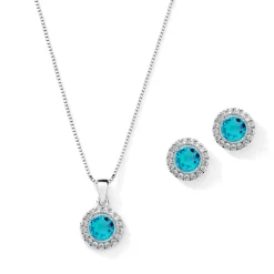 Mariell - Halsband + Örhängen Halo Silver Turkose