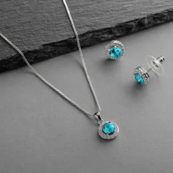 Mariell - Halsband + Örhängen Halo Silver Turkose