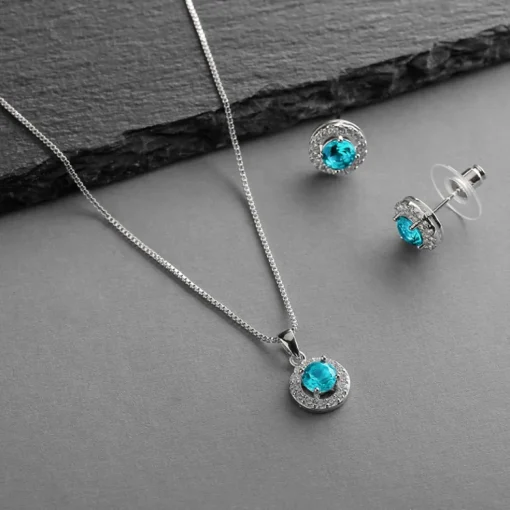 Mariell - Halsband + Örhängen Halo Silver Turkose